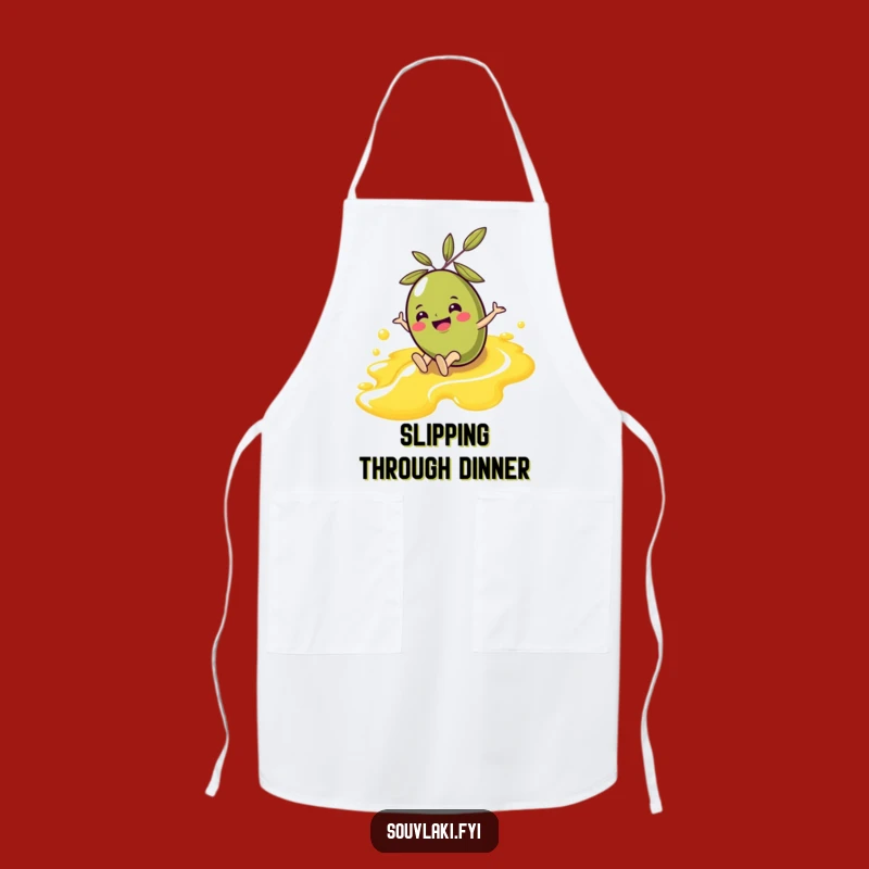 Funny Olive Oil Slide Apron - Kitchen Fun Character, Great Funny Gift!