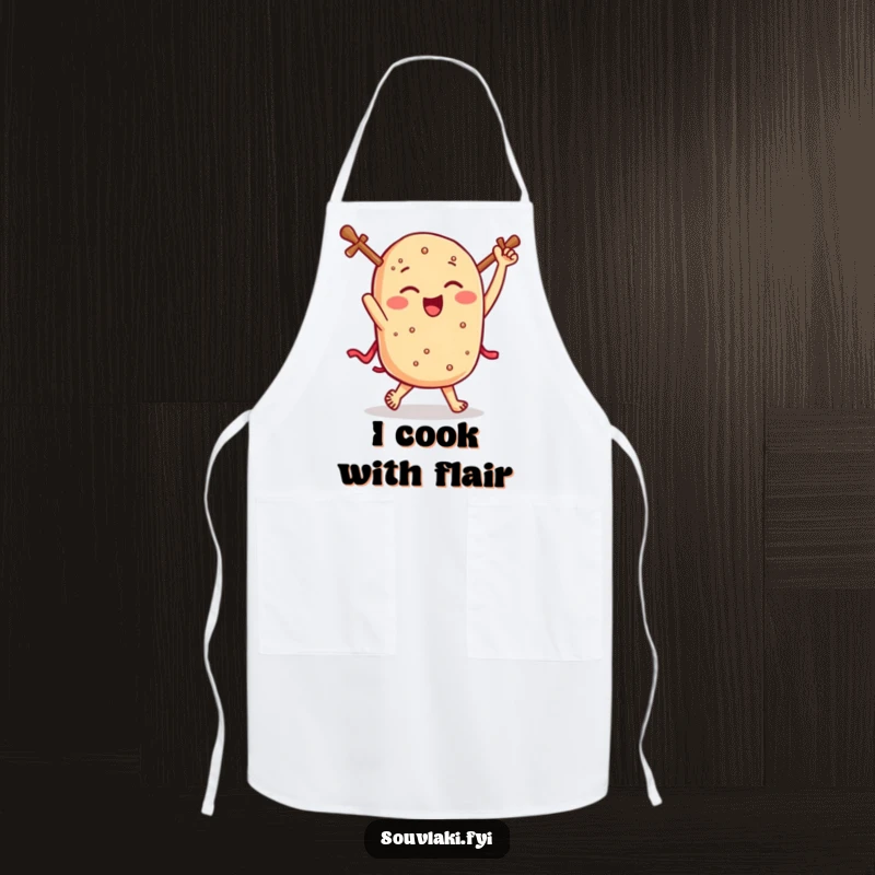 Funny souvlaki apron, a winking Greek skewer dances while cooking, bringing hilarious culinary flair to the kitchen.
