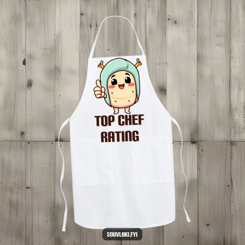 Funny Apron: Delighted souvlaki character giving a thumbs up, a fun and functional kitchen accessory.