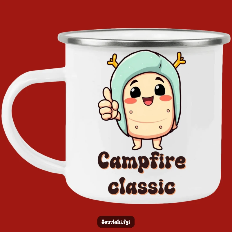 Funny Souvlaki Thumbs Up Camping Mug: Delighted Character - Humorous Outdoor Gift