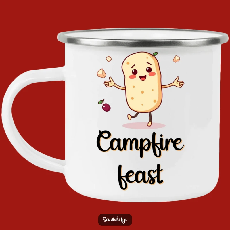 Funny Dancing Pita Camping Mug - Juggling Food Enamel Cup, Adventure Gift