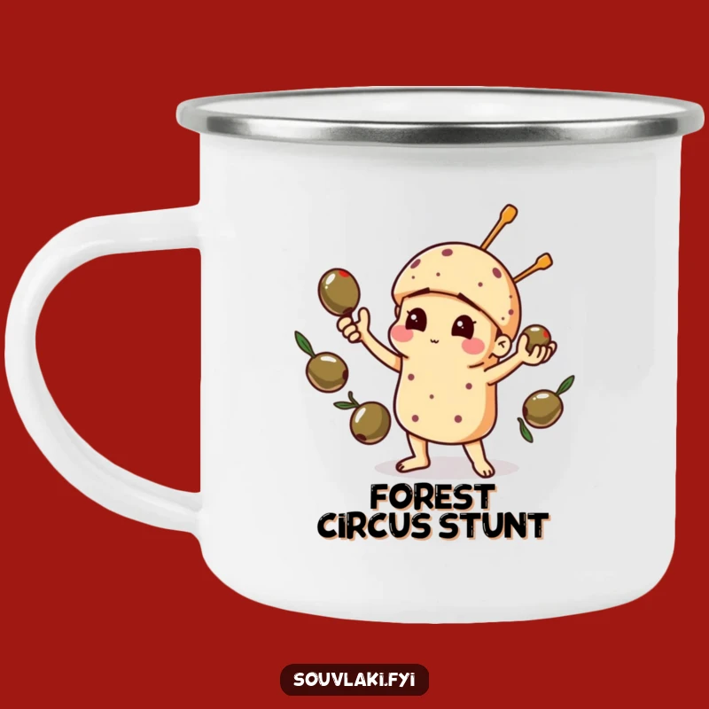 Funny Juggling Souvlaki Camping Mug: Outdoor Feasts with Olive Tricks