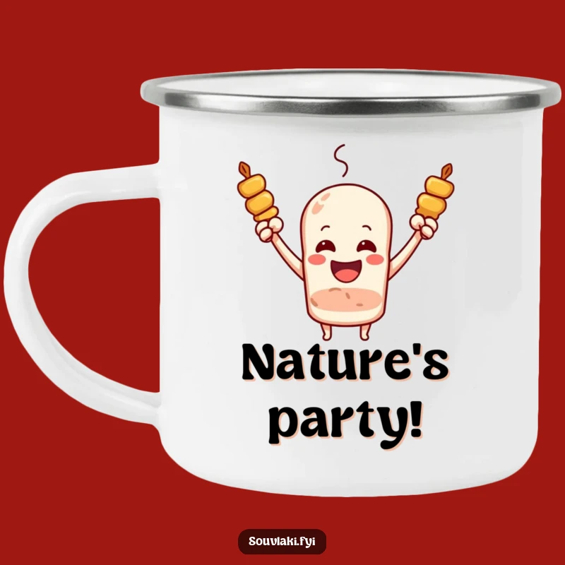 Funny Souvlaki Skewer Camp Cheer Mug - Joyous Arms Raised Outdoors Funny Gift