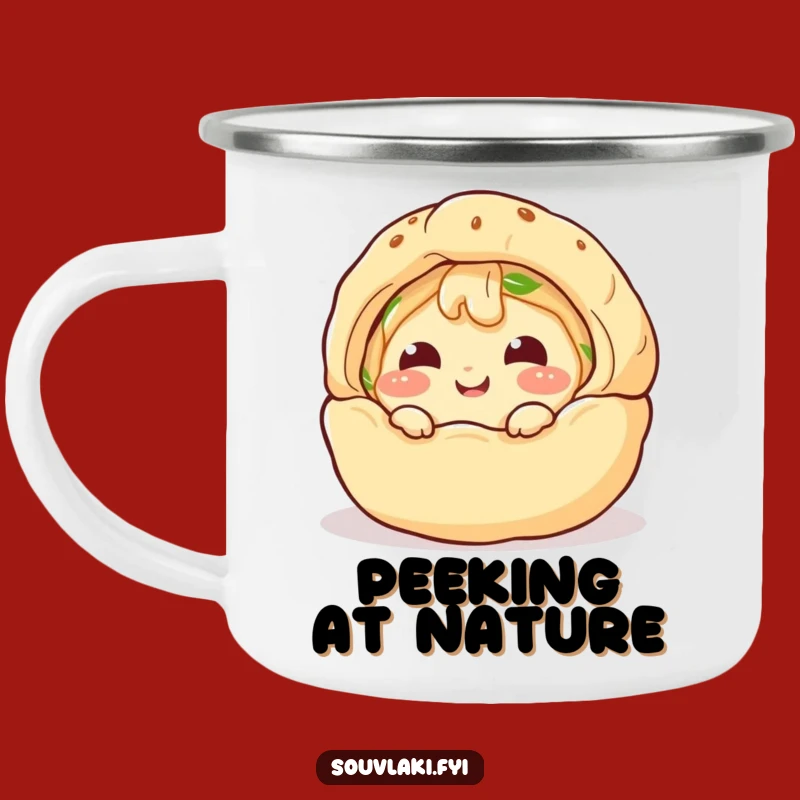 Funny Spanakopita Peek Camping Mug: Giggling Pastry On The Go, Unique Funny Gift