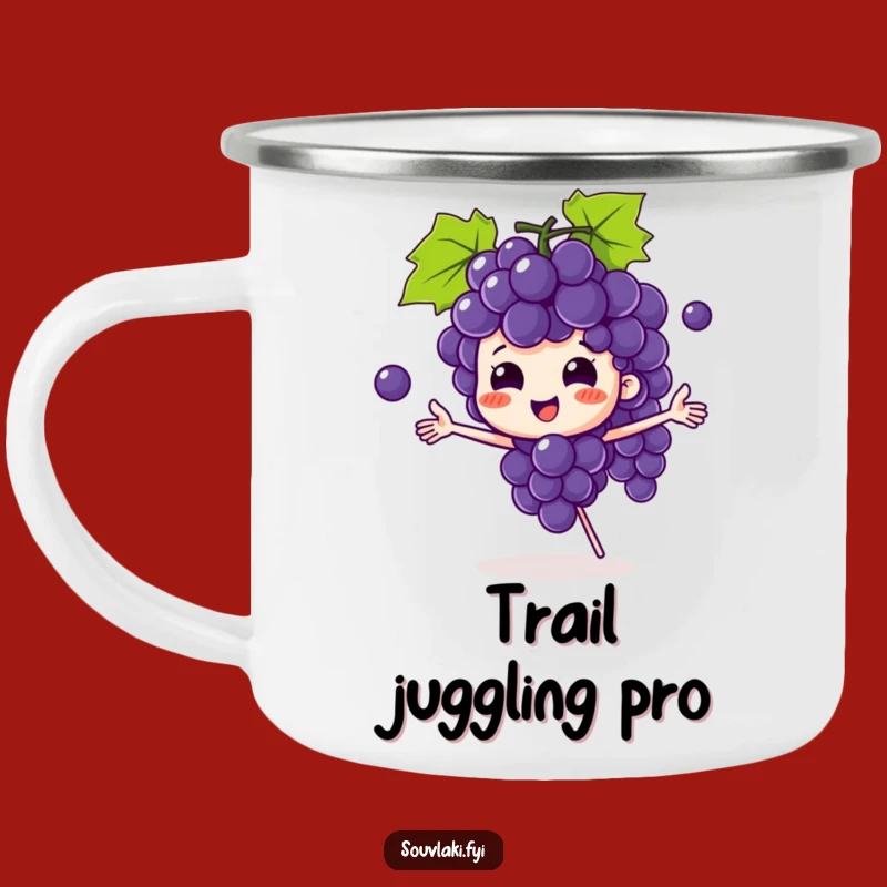 Funny Grape Bunch Camping Mug: Juggling Character Grapes, Outdoor Laughs Gift!