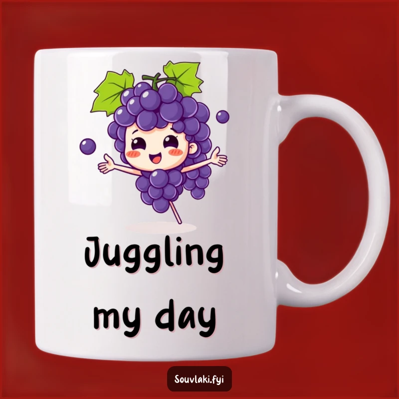 Funny Grape Bunch Mug: Juggling Character Grapes, Perfect Humorous Gift!