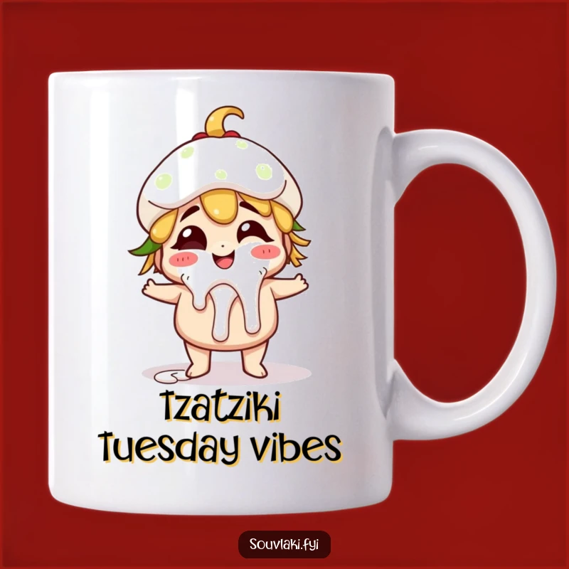 Funny Gyro Mug: Giggling Greek Food Character with Dripping Tzatziki