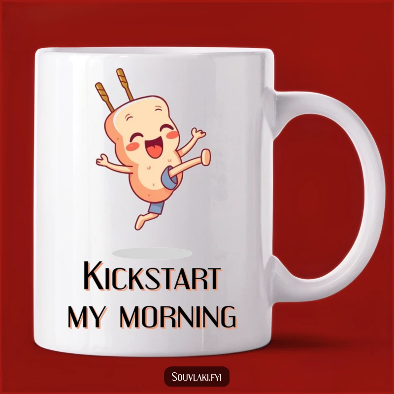 Funny Souvlaki Kick Mug: Energetic Skewer Character, Great Gift Idea