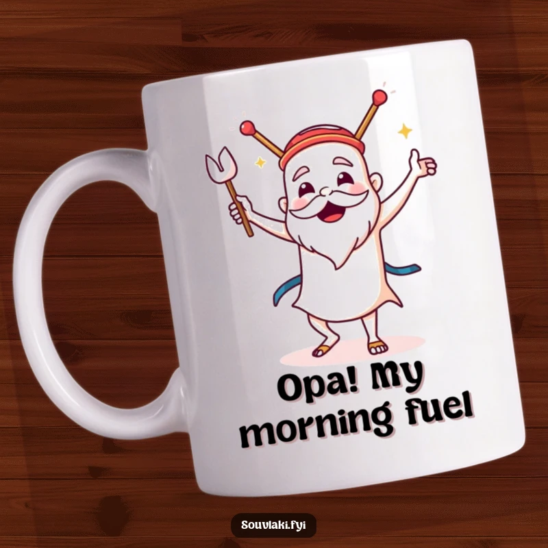 Funny Souvlaki Mug: A proud souvlaki dances the sirtaki with gusto, embodying the spirit of Greek food and fun.