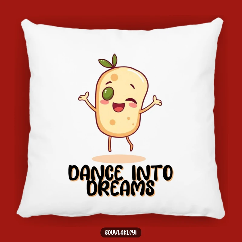 Funny Pita Dance Pillow: Cheerful Olive-Eyed Bread Throw Pillow