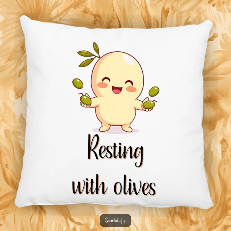 Funny Gyro Pillow: A soft pillow showcasing a smiling gyro character juggling olives, bringing whimsical and humorous appeal to decor.