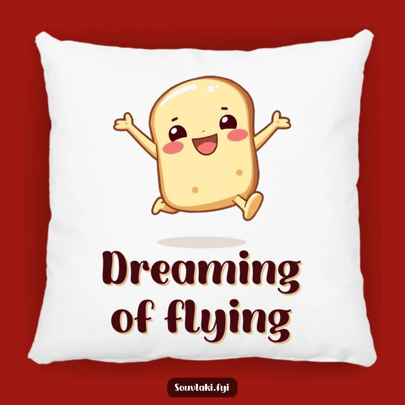 Funny Pita Bread Pillow: Smiling Character Joyful Leap Comfort, Hilarious Decor!