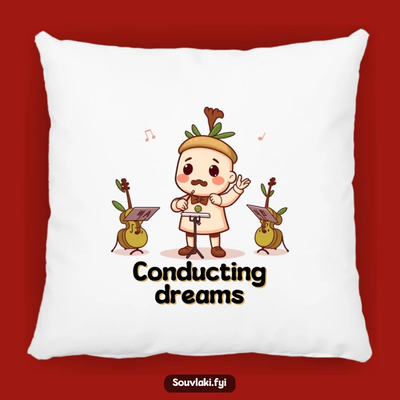Funny Souvlaki Conductor Pillow - Cozy Olive Orchestra Cushion