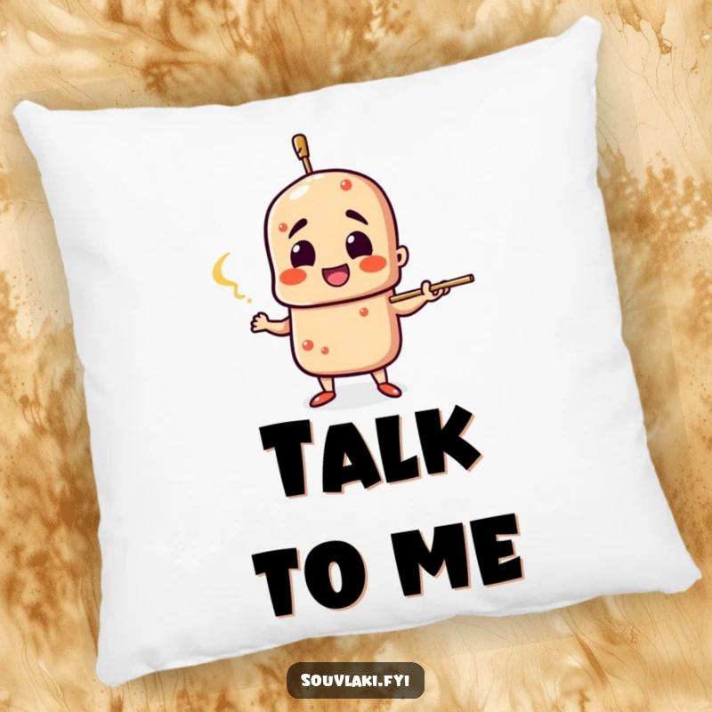 Funny Souvlaki Pillow: A souvlaki skewer character gestures dramatically, offering comfort and a dose of expressive humor.