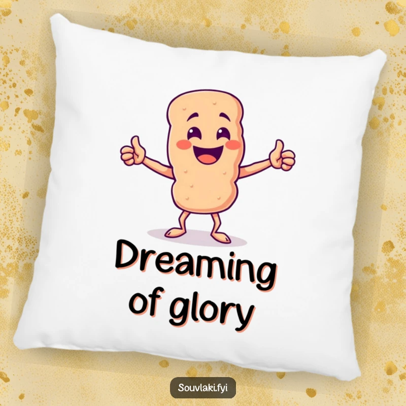 Funny Souvlaki Skewer Champion Pillow: A proud souvlaki skewer character in a triumphant pose, ready for cuddles and laughs.