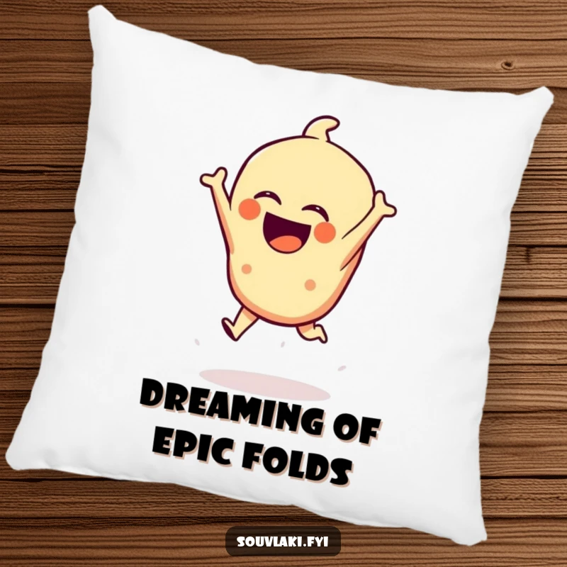 Funny Spanakopita Pillow: A laughing spanakopita character is shown mid-leap, offering a soft and humorous addition to any seating area.