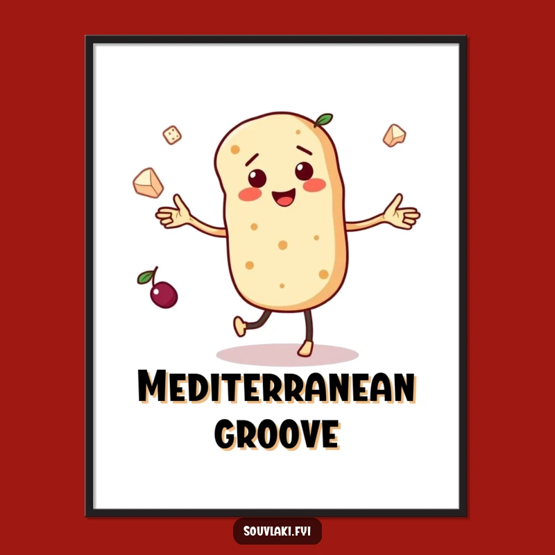 Funny Dancing Pita Digital Art - Juggling Food Print, Instant Festive Decor