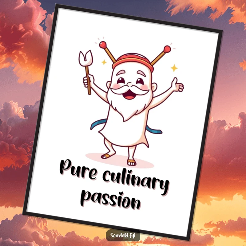 Funny Souvlaki Digital Art: A souvlaki dances the sirtaki with gusto, perfect for instant, funny, Greek-themed wall decor.