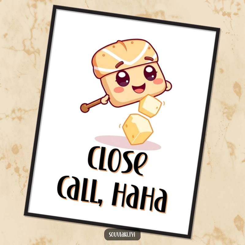 Funny Souvlaki Skewer Feta Fiasco Digital Art: A giggling souvlaki skewer playfully dodges a falling feta cheese cube.