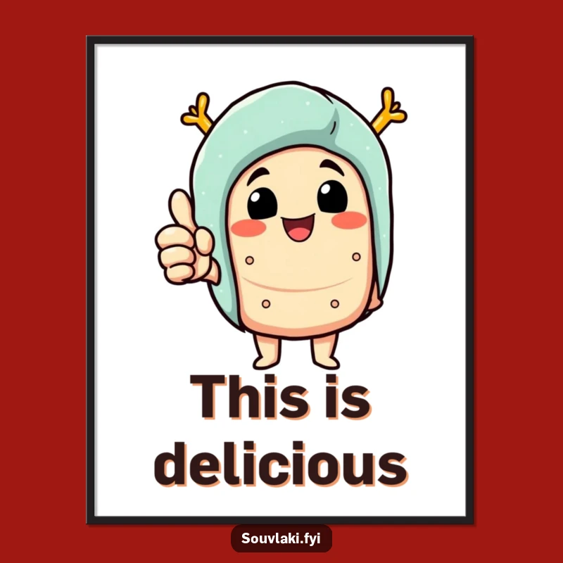 Funny Souvlaki Thumbs Up Digital Art: Delighted Character Print - Humorous Gift