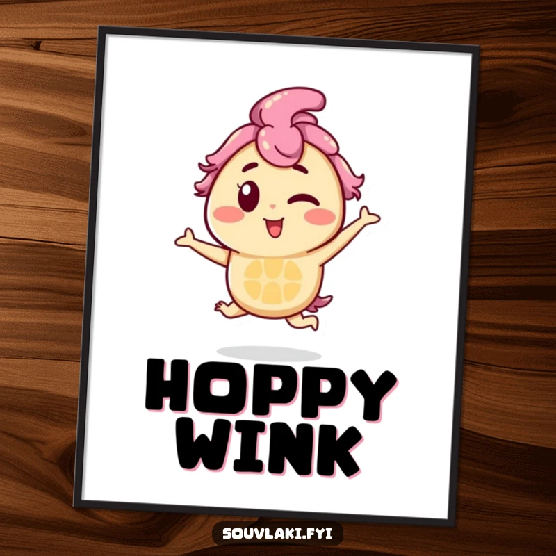 Funny Souvlaki Digital Art: A souvlaki skewer character winks and hops playfully, a humorous and charming piece for digital display.