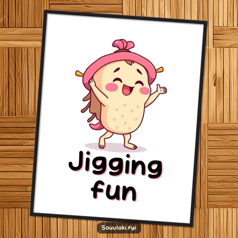 Funny Souvlaki Digital Art: A souvlaki skewer character performs an energetic jig, a humorous and lively piece for digital display.