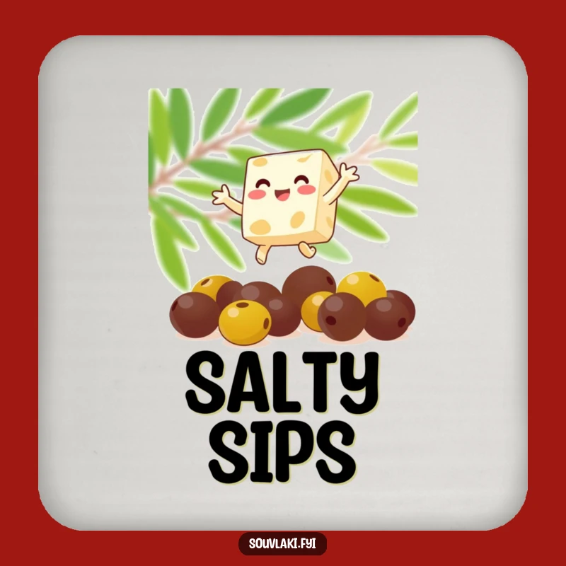 Funny Feta Cheese Leaping Coaster - Protect Surfaces with Greek Fun Gift