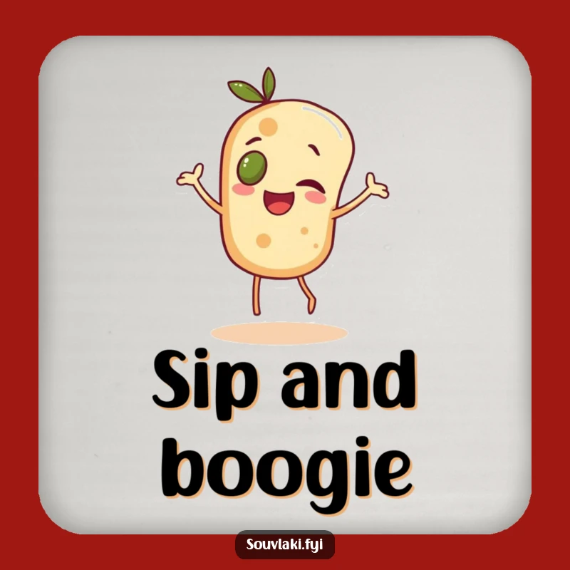 Funny Pita Dance Drink Coaster: Cheerful Olive-Eyed Character