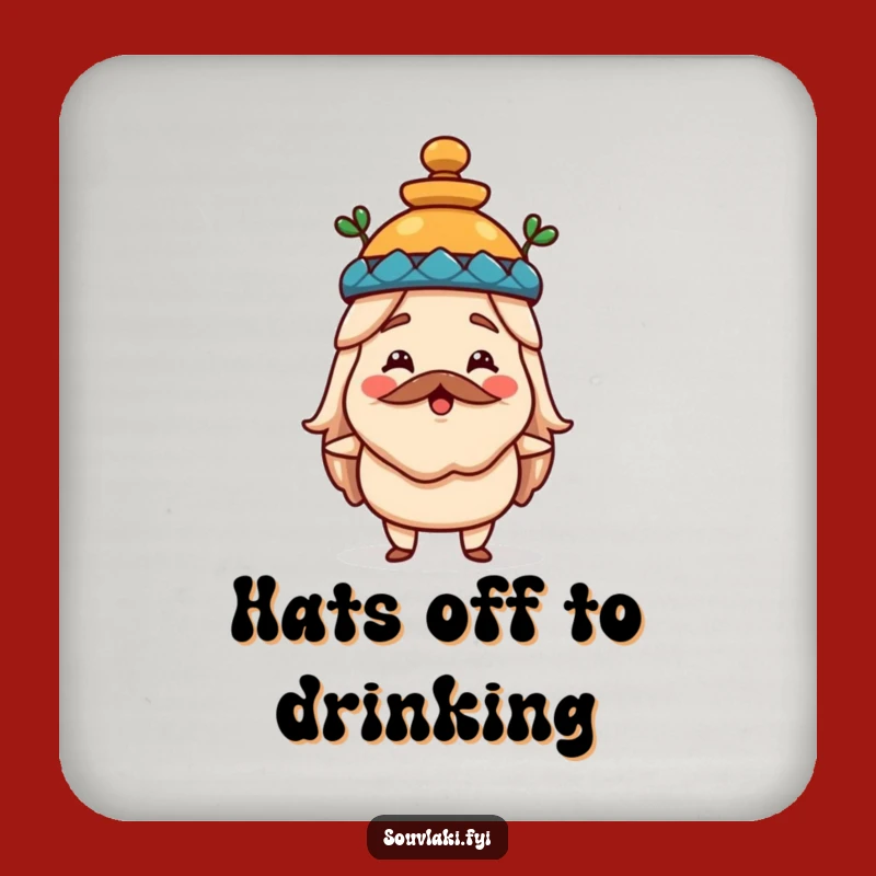 Funny Souvlaki Hat Coaster - Greek Food Cartoon Drink Accessory, Small Gift