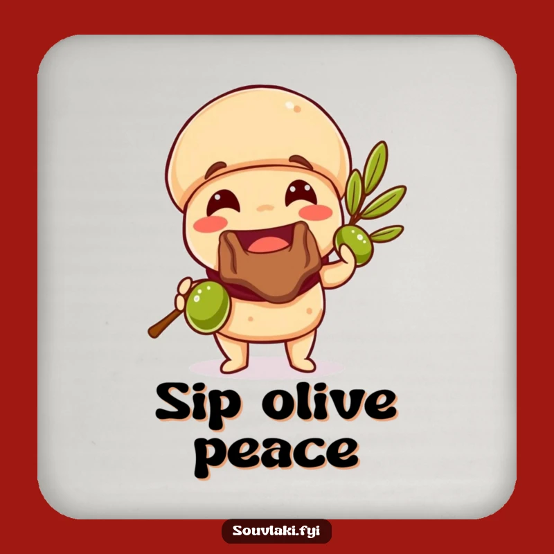 Funny Souvlaki Olive Branch Coasters: Protect Surfaces with Greek Humor