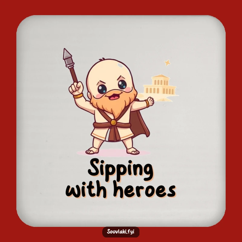 Funny Souvlaki Temple Coaster - Greek Food Accessory, Small Heroic Gift