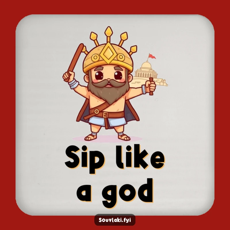 Funny Souvlaki Temple Pose Coaster: Heroic Greek Protection for Tables