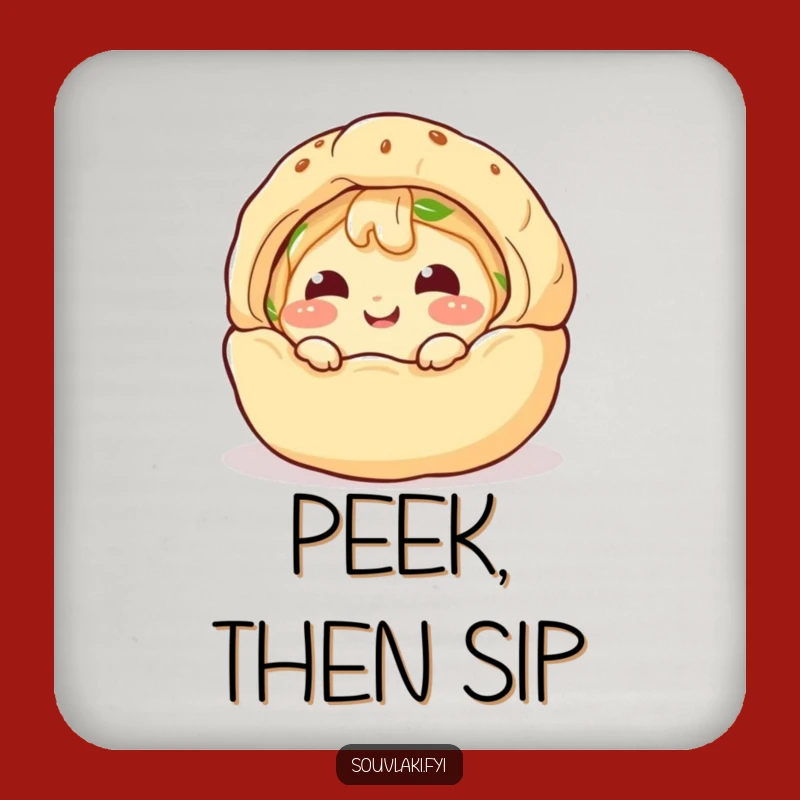 Funny Spanakopita Peek Coaster Set: Giggling Pastry Protects Surfaces, Cute Funny Gift