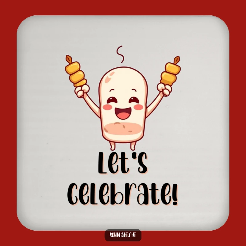 Funny Souvlaki Skewer Cheering Coaster - Joyous Arms Raised Protection, Fun Funny Gift