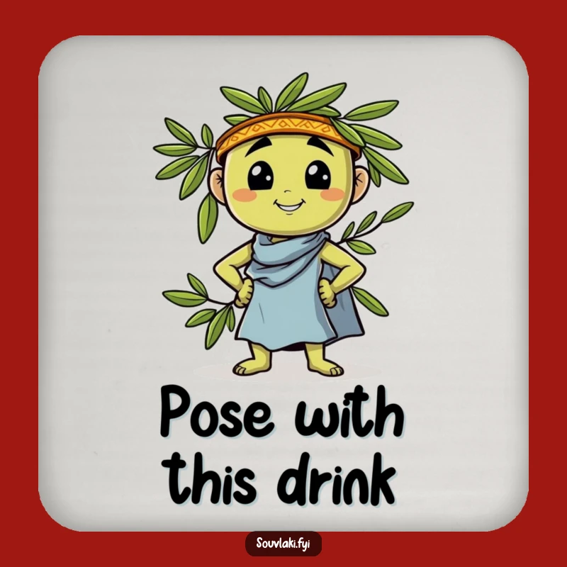 Funny Greek Olive Pose Coaster Set: Confident Olive Protects Surfaces, Cute Funny Gift