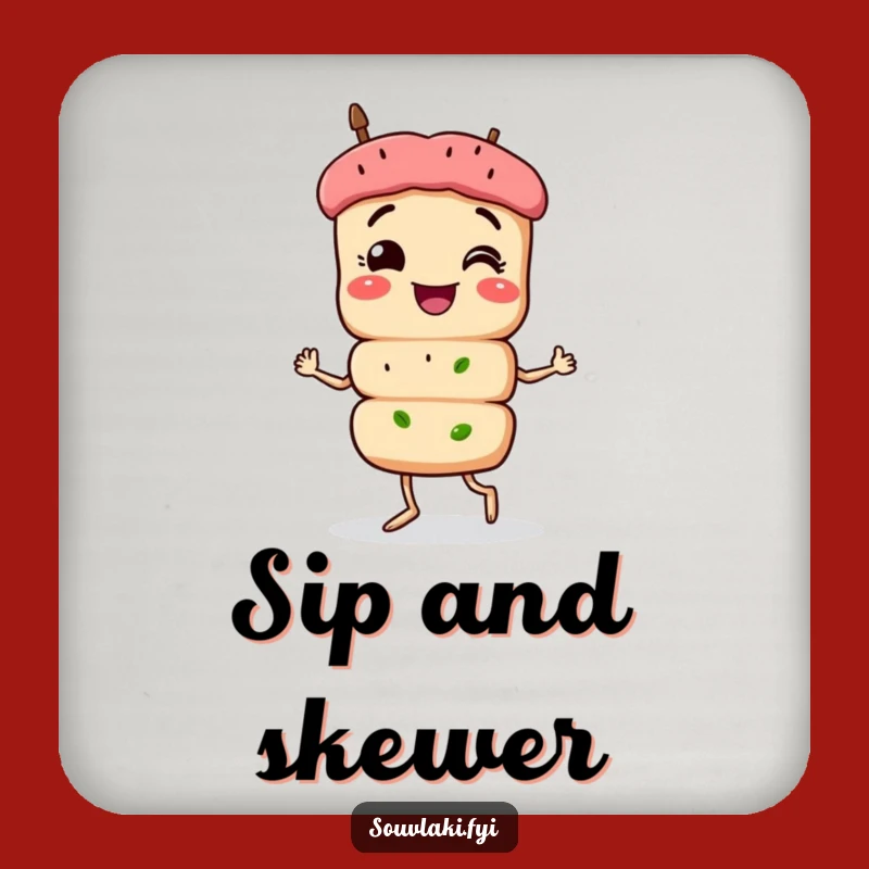 Funny Souvlaki Strut Coaster: Skewer Character Drink Protector, Witty Gift