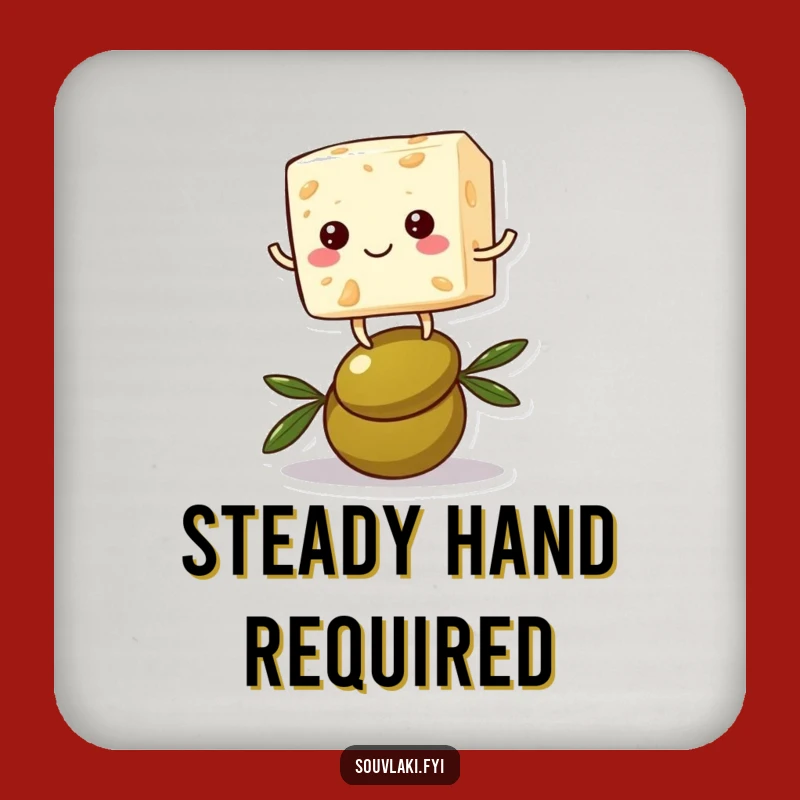 Funny Feta Cheese Coaster: Balancing Character on Olive, Protect Surfaces with Humor!