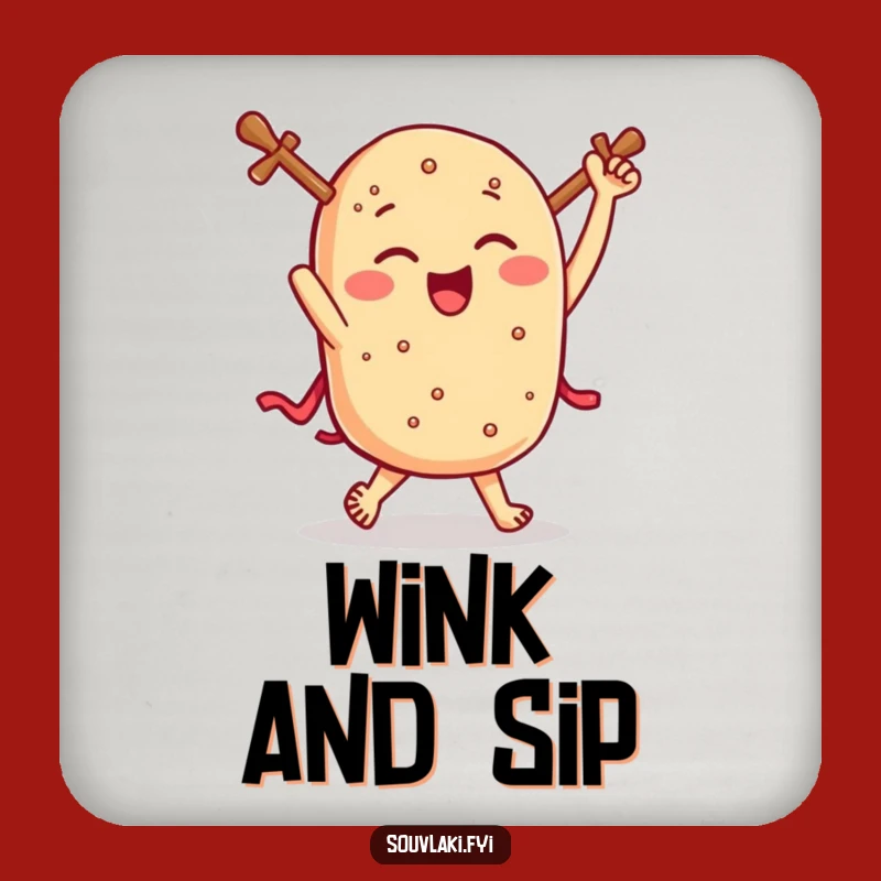 Funny Souvlaki Jig Coaster: Winking Greek Delight for Table Protection