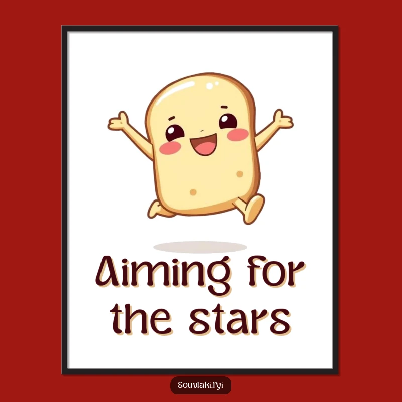 Funny Pita Bread Poster: Smiling Character Joyful Leap Art, Hilarious Decor!