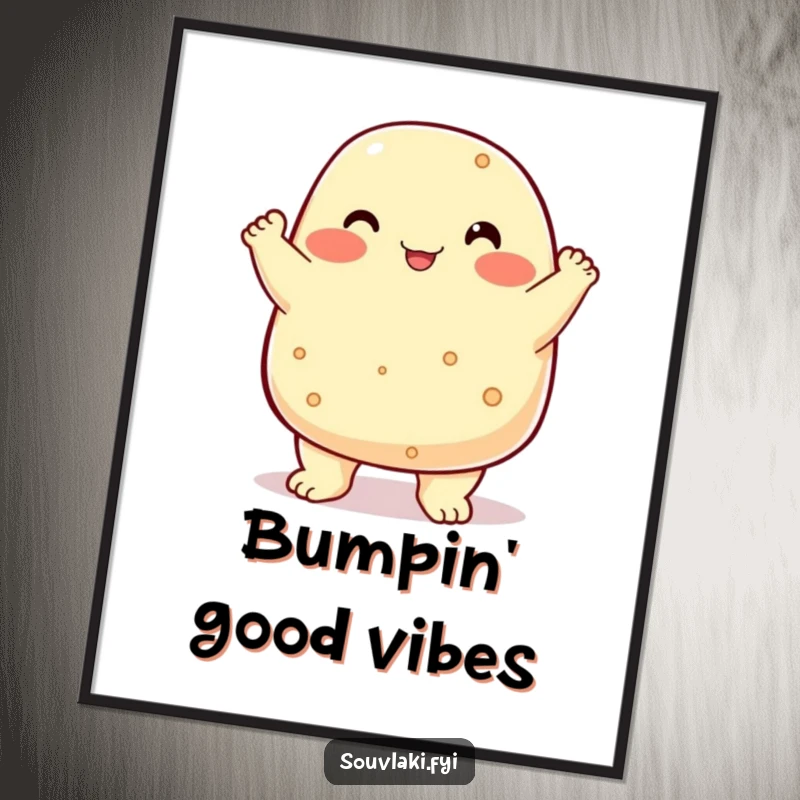 Funny chubby feta cheese character chest bumping proudly, a humorous wall art poster.