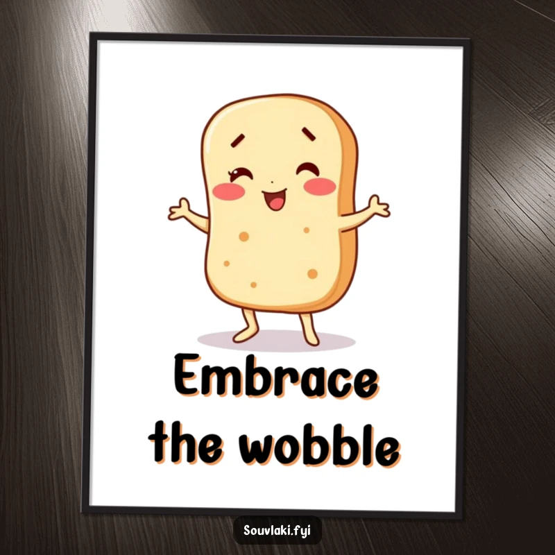 Funny Poster: A pita bread character performs a funny wobble dance. Playful and humorous wall art gift.