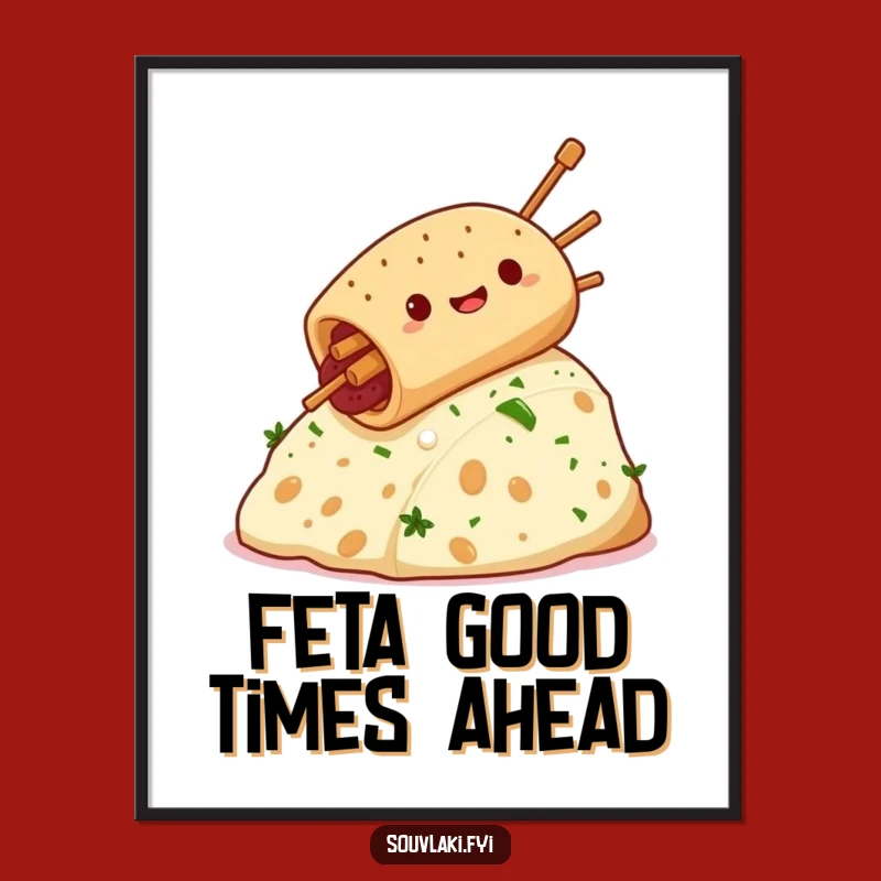 Funny Souvlaki Feta Hill Poster: Hilarious Greek Food Art for Your Wall!