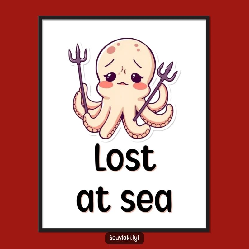 Funny Octopus Trident Poster - Whimsical Character Art, Unique Funny Gift!