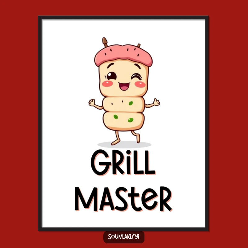 Funny Souvlaki Strut Poster: Artistic Skewer Character, Unique Humorous Decor