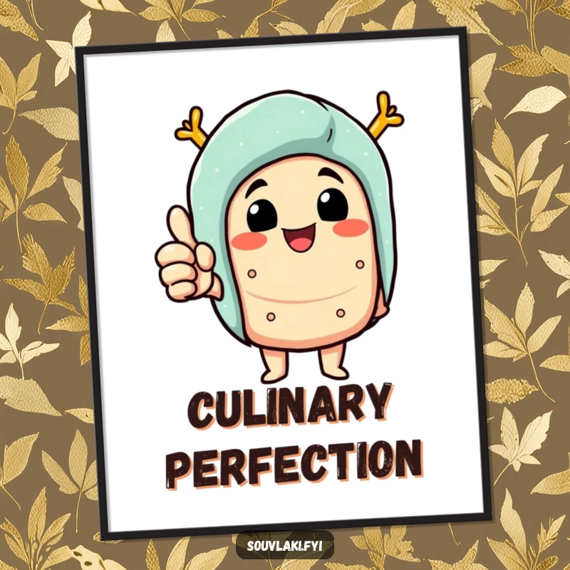 Funny Poster: Delighted souvlaki character giving a thumbs up, a delicious and humorous piece of wall art.