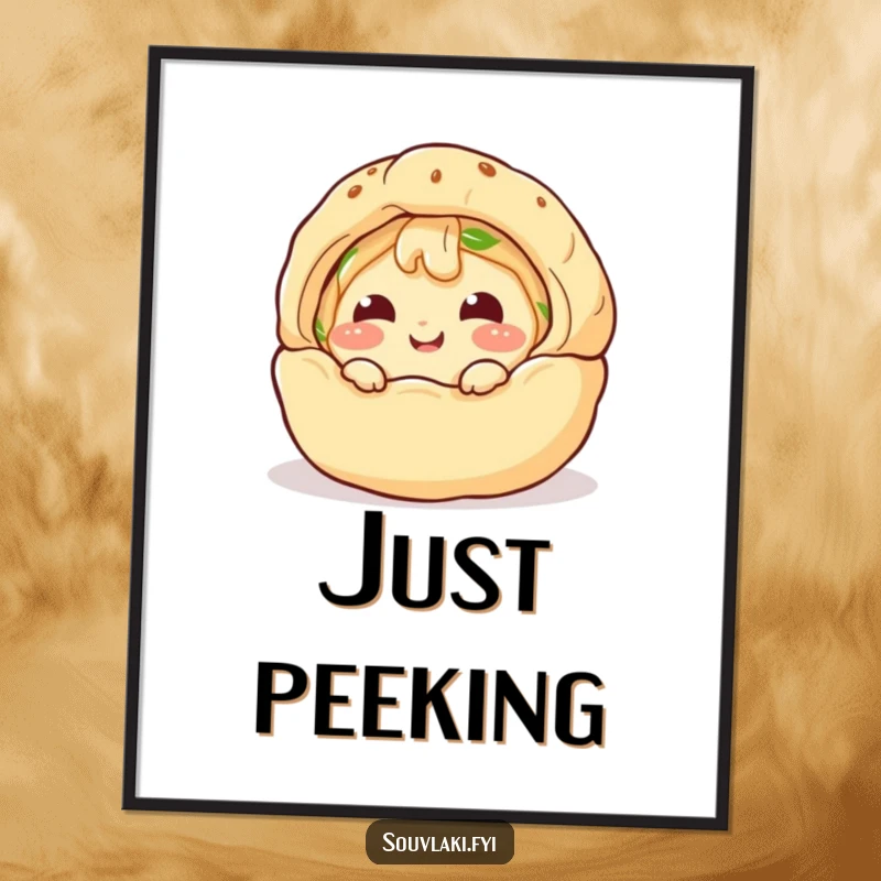 Funny Poster: A giggling spanakopita character comically peeks from a puff pastry shell, creating a humorous and inviting scene.