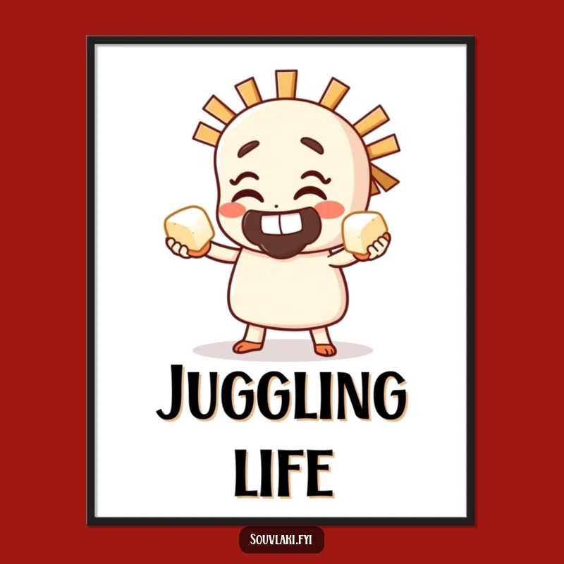 Funny Souvlaki Feta Juggling Poster - Grinning Skewer Art