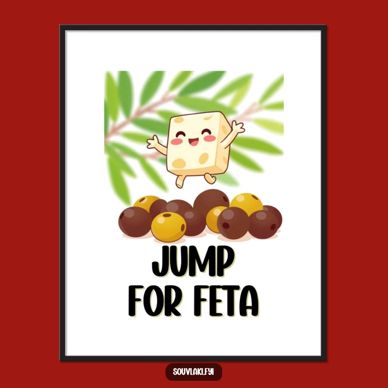 Funny Feta Cheese Leaping Poster - Vibrant Greek Kitchen Art Gift