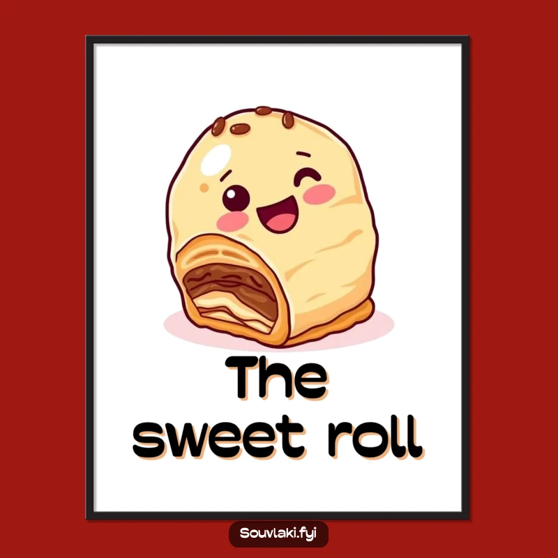 Funny Baklava Roll Poster: Nutty Treat Hilariously Rolls Downhill, Fun Funny Gift