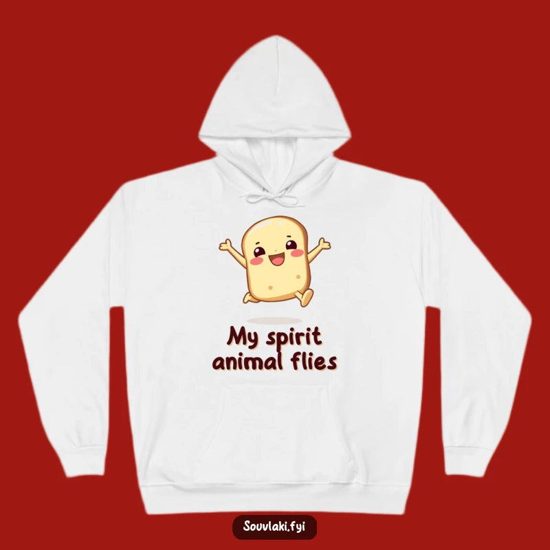 Funny Pita Bread Hoodie: Smiling Character Joyful Leap, Cozy & Hilarious Gift!